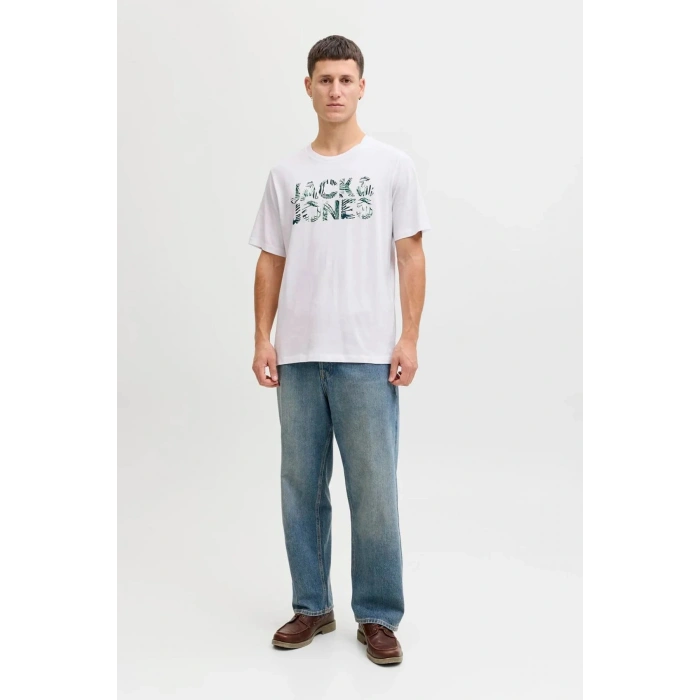 Jack&Jones 12288536 0 Yaka Erkek Tshirt - Beyaz