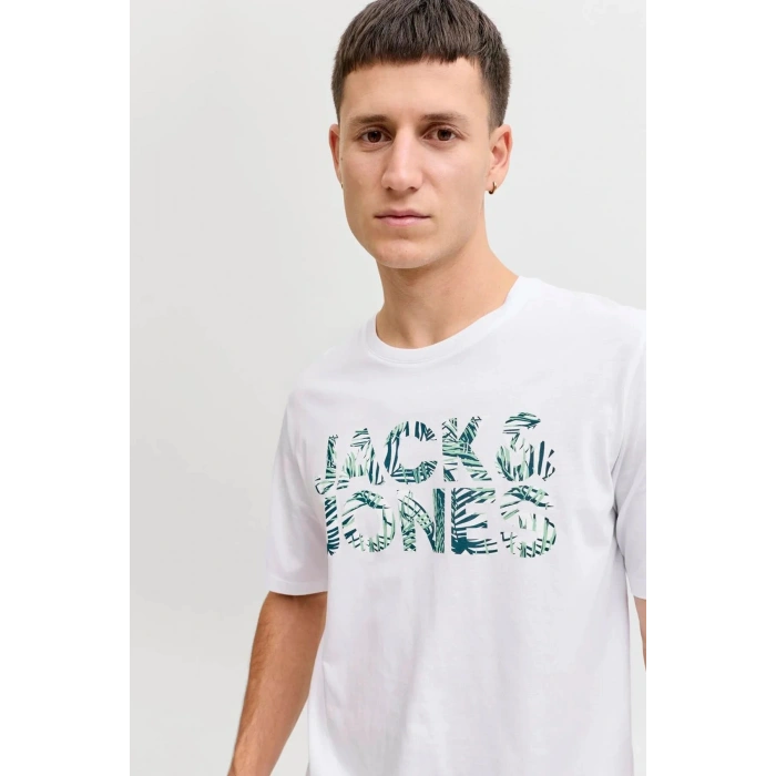 Jack&Jones 12288536 0 Yaka Erkek Tshirt - Beyaz