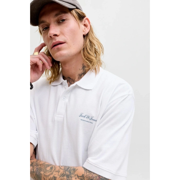 Jack&Jones 12288877 Yakali Erkek Tshirt - Beyaz