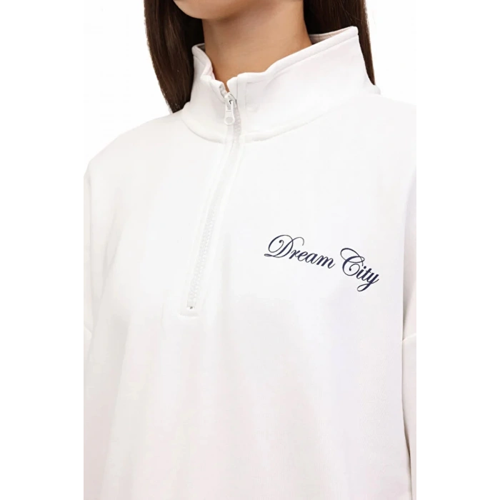 Kinetix 16ornia Bts-k4 Yarim Fermuarli Kadin Sweat - Ekru