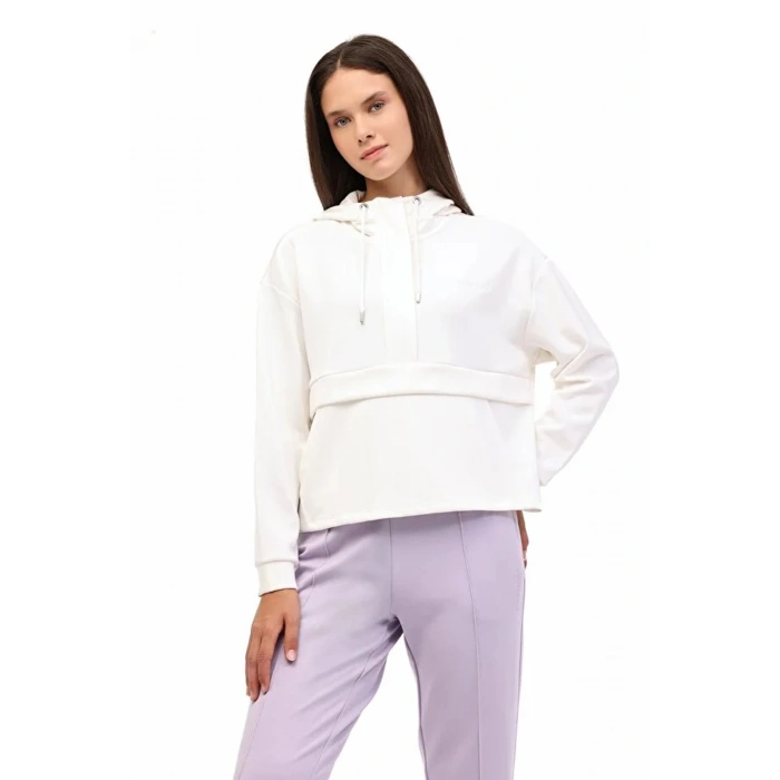 Lumberjack 17rosa Kapsonlu Fermuarli Kadin Sweat - Ekru