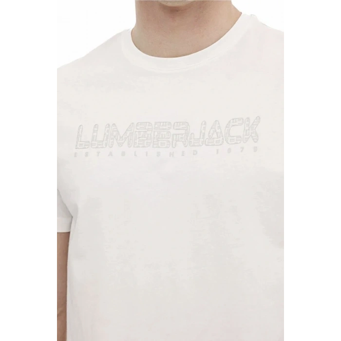 Lumberjack Ulrich 11id1-100 0 Yaka Erkek Tshirt - Kirik Beyaz