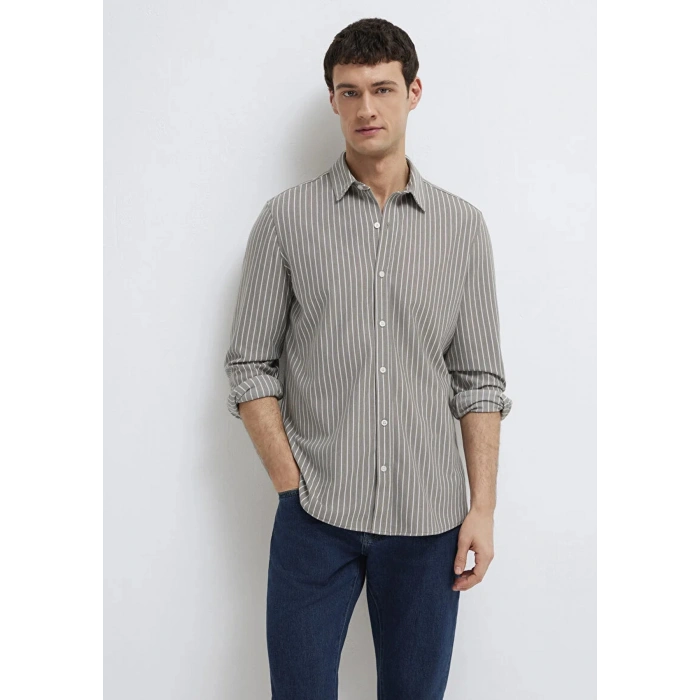 Mavi 0211404 Erkek Gomlek - Kahve Cizgili