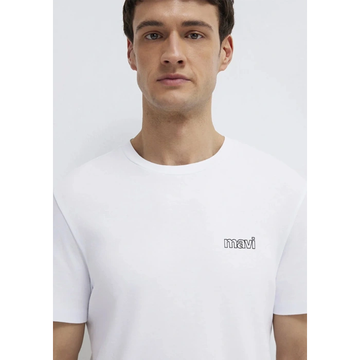 Mavi 0610360 0 Yaka Erkek Tshirt - Beyaz