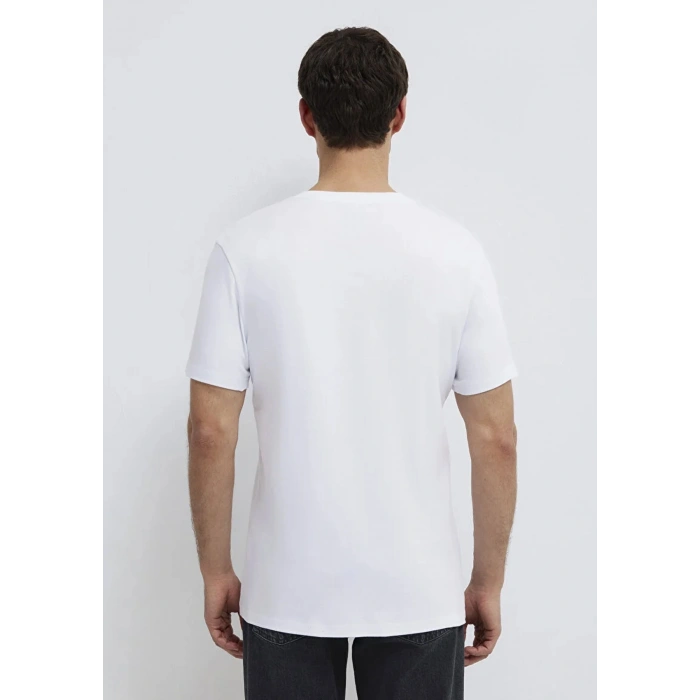 Mavi 0610360 0 Yaka Erkek Tshirt - Beyaz