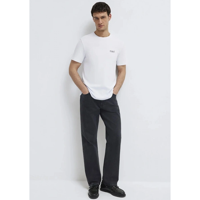 Mavi 0610360 0 Yaka Erkek Tshirt - Beyaz