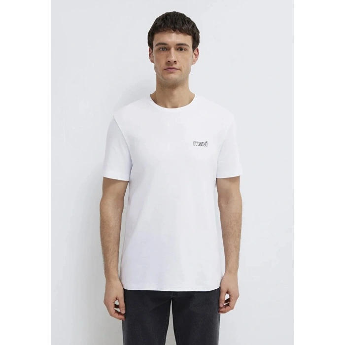Mavi 0610360 0 Yaka Erkek Tshirt - Beyaz