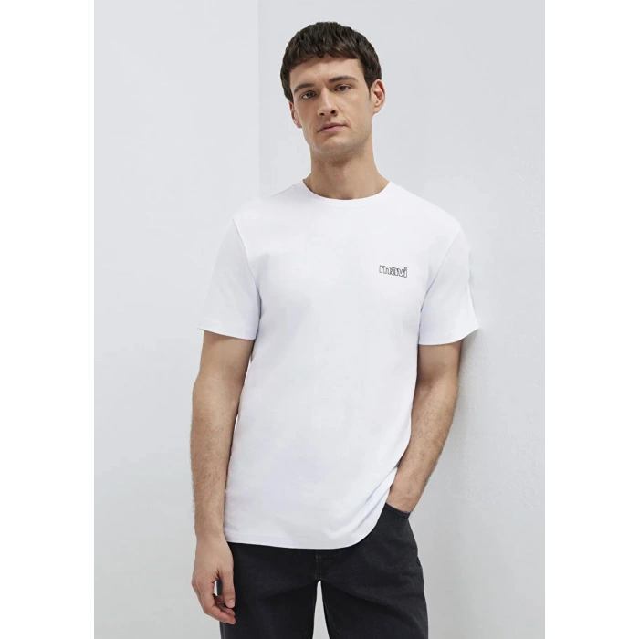 Mavi 0610360 0 Yaka Erkek Tshirt - Beyaz