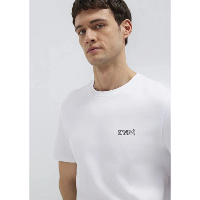 Mavi 0610360 0 Yaka Erkek Tshirt - Beyaz