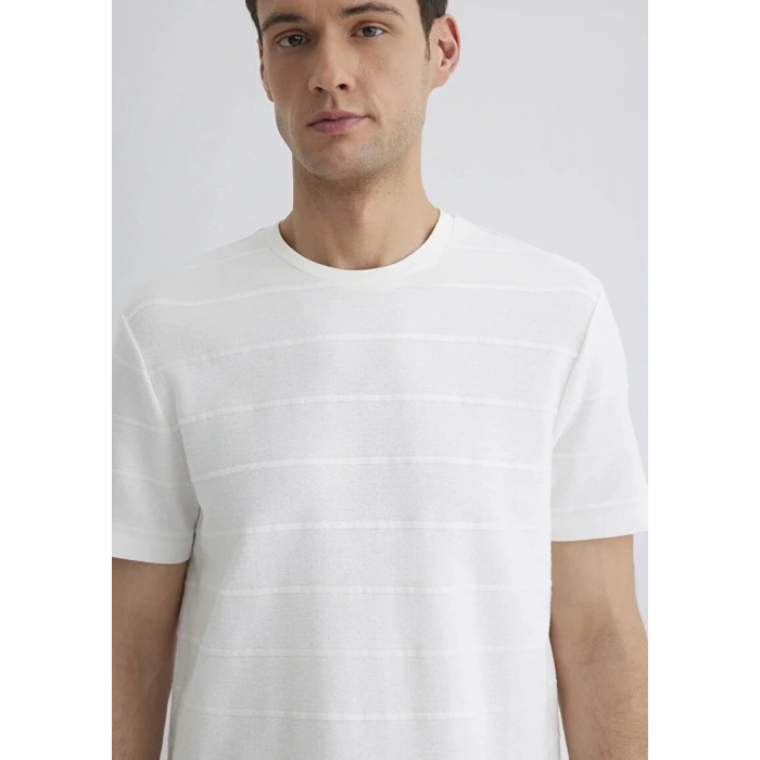 Mavi 0611409 0 Yaka Erkek Tshirt - Ekru