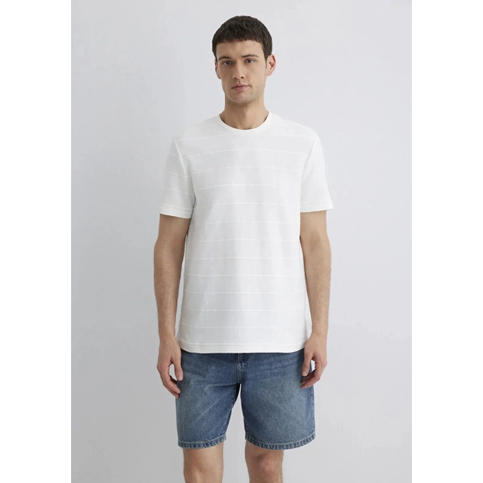 Mavi 0611409 0 Yaka Erkek Tshirt - Ekru