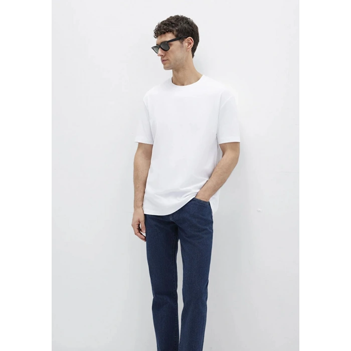 Mavi 0611596 0 Yaka Erkek Tshirt - Beyaz