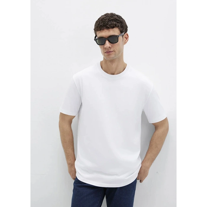 Mavi 0611596 0 Yaka Erkek Tshirt - Beyaz