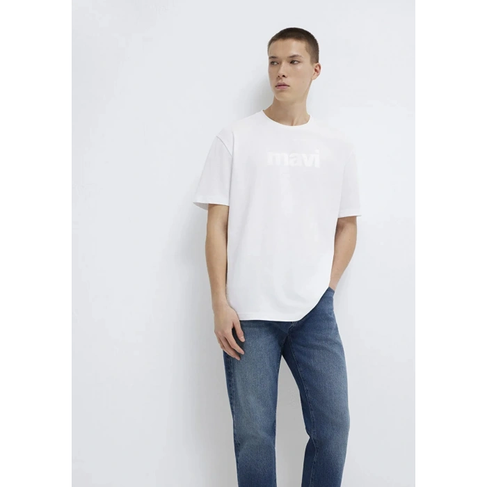 Mavi 0611807 0 Yaka Erkek Tshirt - Beyaz