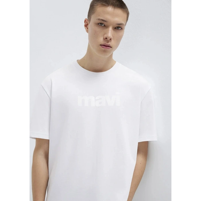 Mavi 0611807 0 Yaka Erkek Tshirt - Beyaz