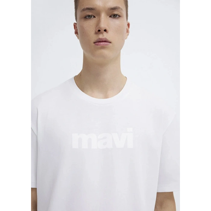 Mavi 0611807 0 Yaka Erkek Tshirt - Beyaz