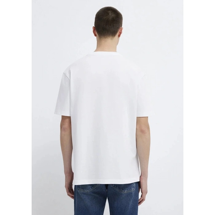 Mavi 0611807 0 Yaka Erkek Tshirt - Beyaz