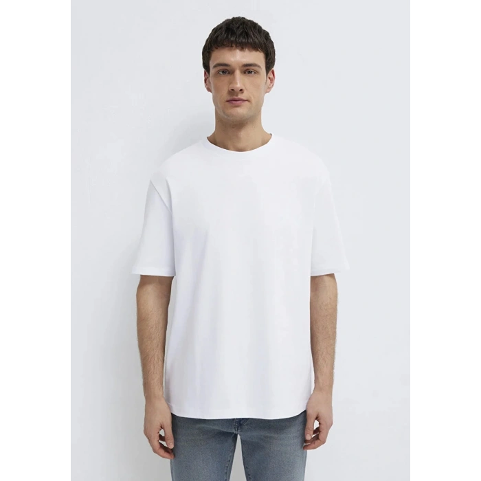 Mavi 0611924 0 Yaka Erkek Tshirt - Beyaz