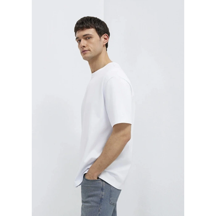 Mavi 0611924 0 Yaka Erkek Tshirt - Beyaz