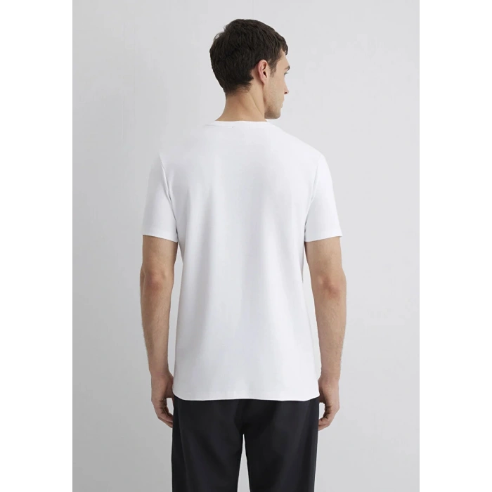 Mavi 0612324 0 Yaka Erkek Tshirt - Beyaz