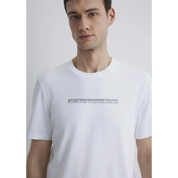 Mavi 0612647 0 Yaka Erkek Tshirt - Beyaz