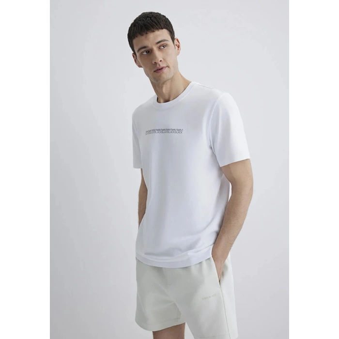 Mavi 0612647 0 Yaka Erkek Tshirt - Beyaz