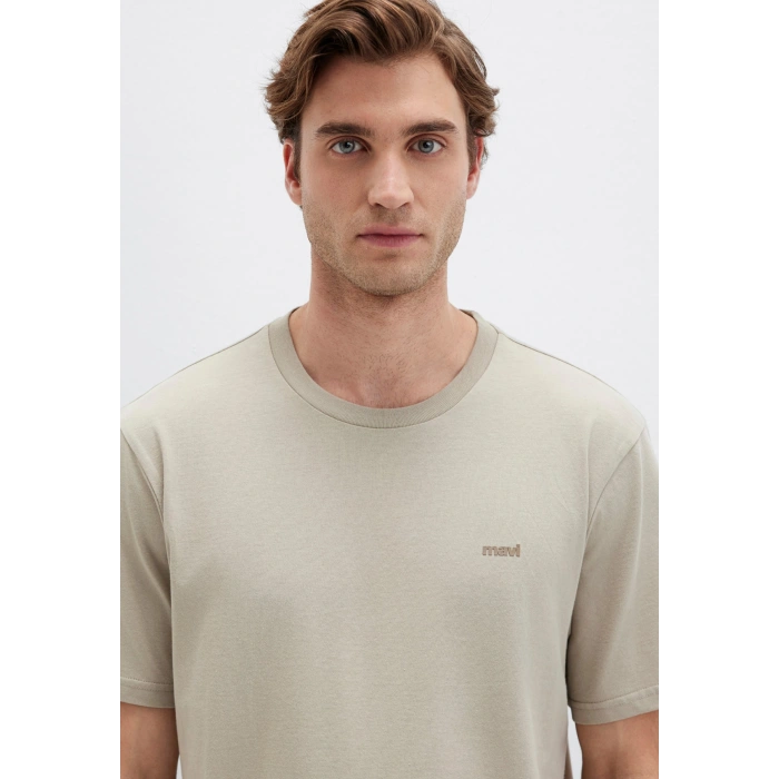 Mavi 0612819 0 Yaka Erkek Tshirt - Bej
