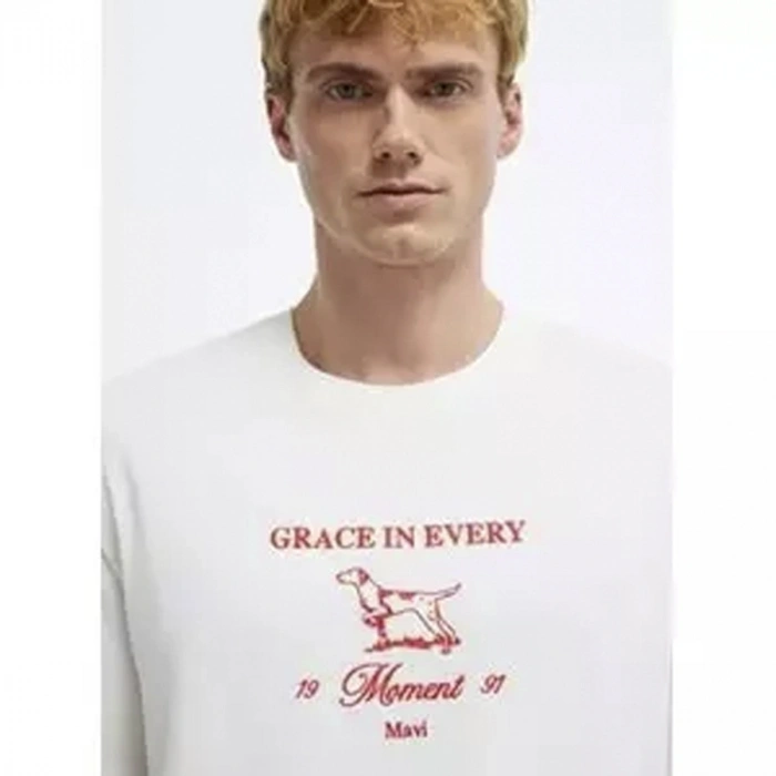 Mavi 0613159 0 Yaka Erkek Tshirt - Krem Kiremit