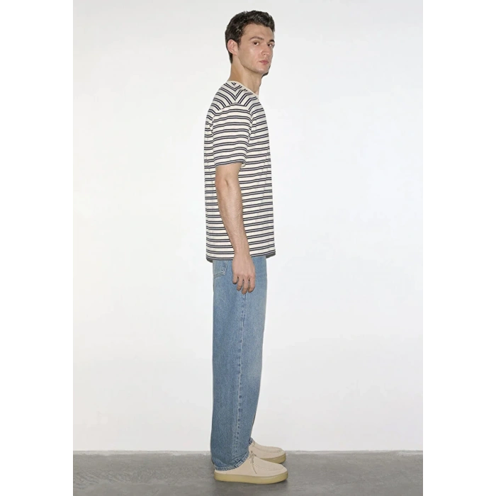 Mavi 0613166 0 Yaka Erkek Tshirt - Krem Cizgili