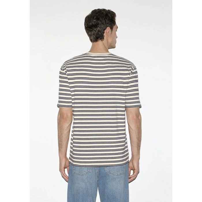 Mavi 0613166 0 Yaka Erkek Tshirt - Krem Cizgili
