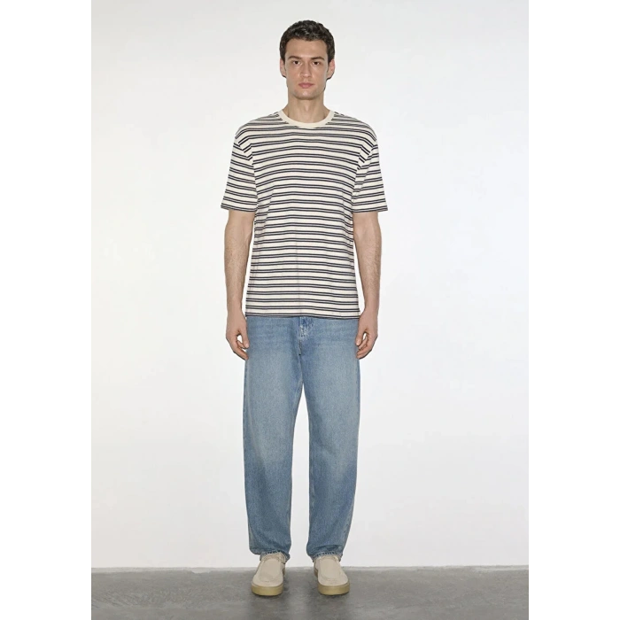 Mavi 0613166 0 Yaka Erkek Tshirt - Krem Cizgili