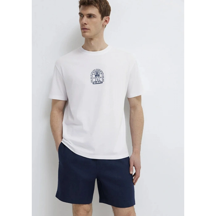 Mavi 0613283 0 Yaka Erkek Tshirt - Beyaz