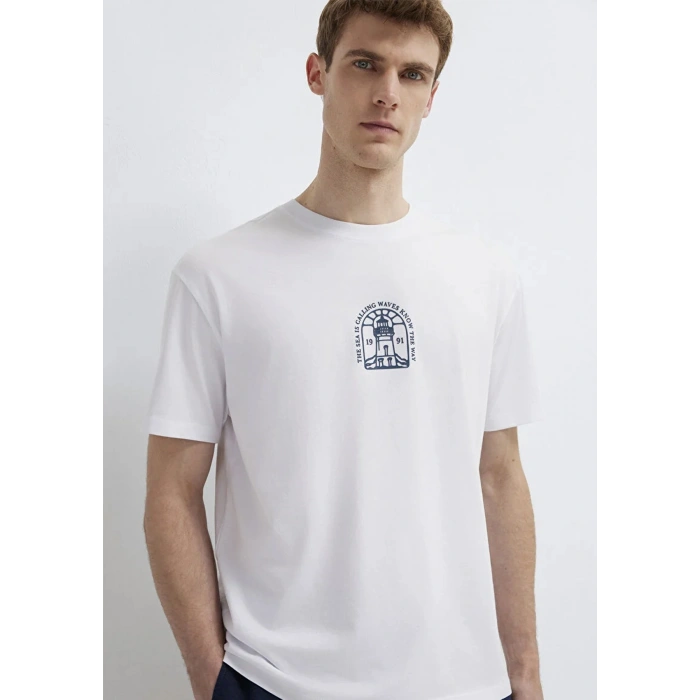 Mavi 0613283 0 Yaka Erkek Tshirt - Beyaz