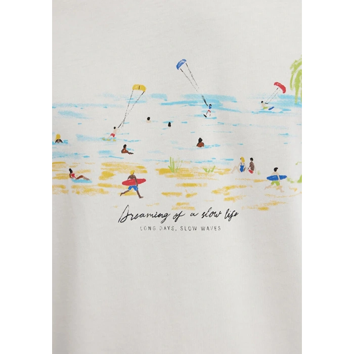 Mavi 0613320 0 Yaka Erkek Tshirt - Ekru