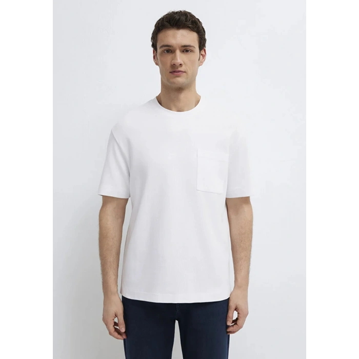 Mavi 0613339 0 Yaka Erkek Tshirt - Beyaz