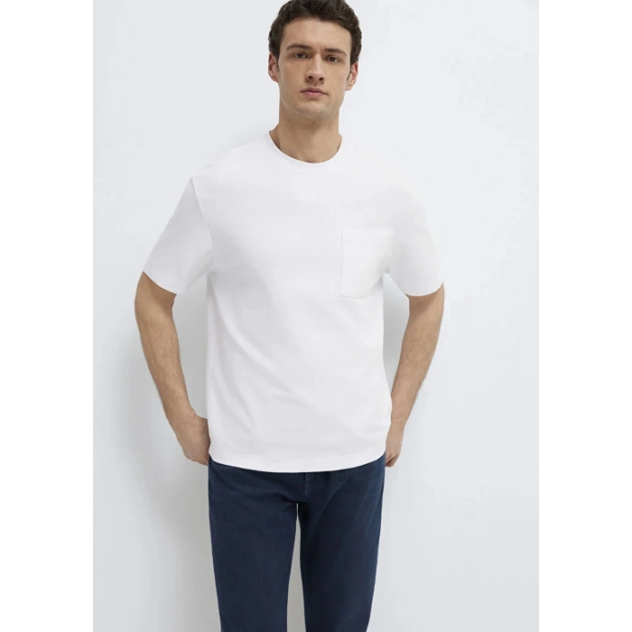 Mavi 0613339 0 Yaka Erkek Tshirt - Beyaz