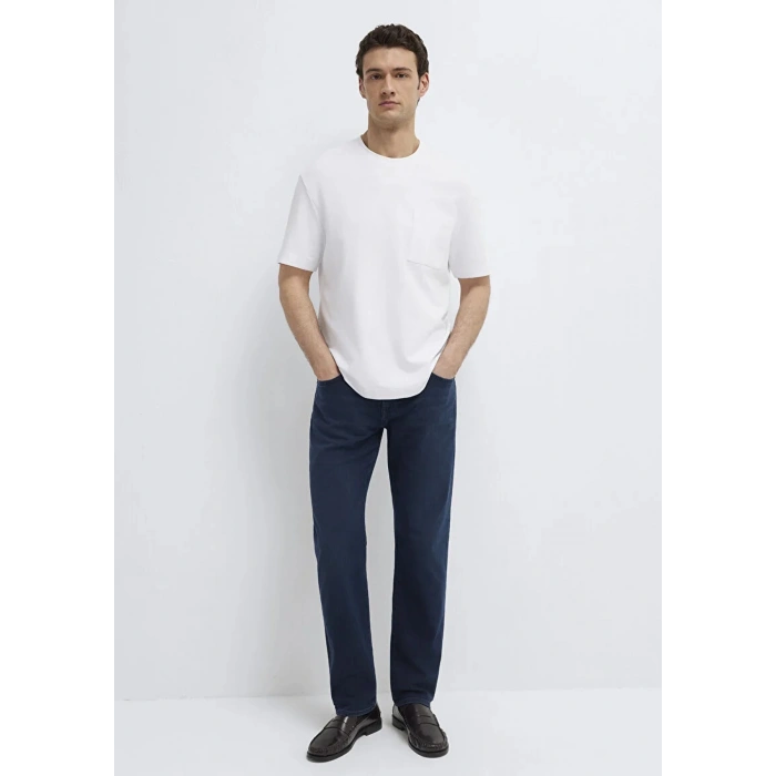 Mavi 0613339 0 Yaka Erkek Tshirt - Beyaz