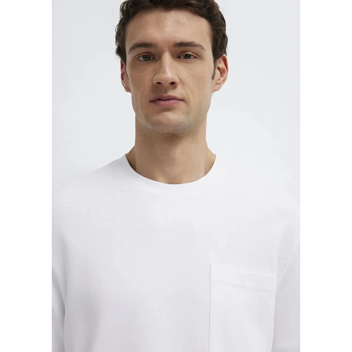 Mavi 0613339 0 Yaka Erkek Tshirt - Beyaz