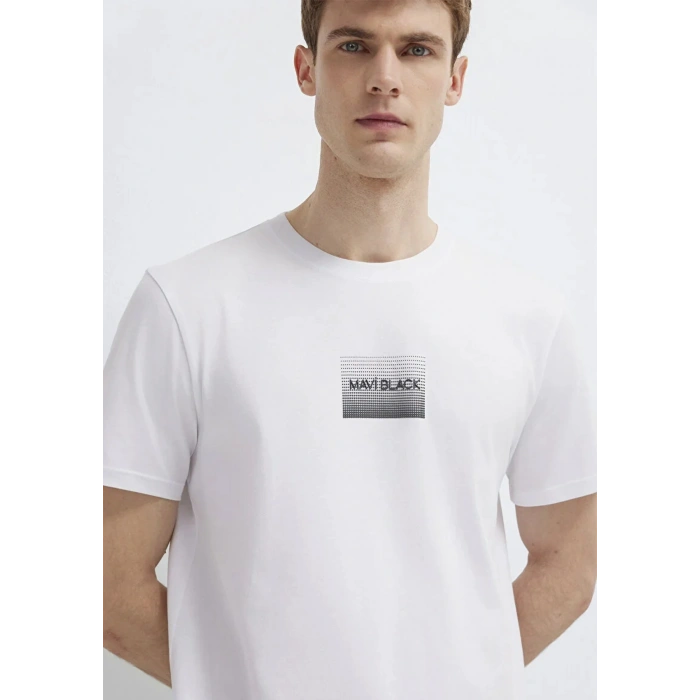 Mavi 0613364 0 Yaka Erkek Tshirt - Beyaz