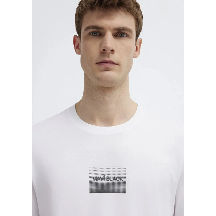Mavi 0613364 0 Yaka Erkek Tshirt - Beyaz
