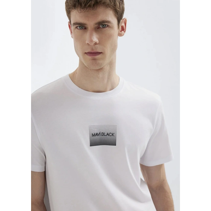 Mavi 0613364 0 Yaka Erkek Tshirt - Beyaz