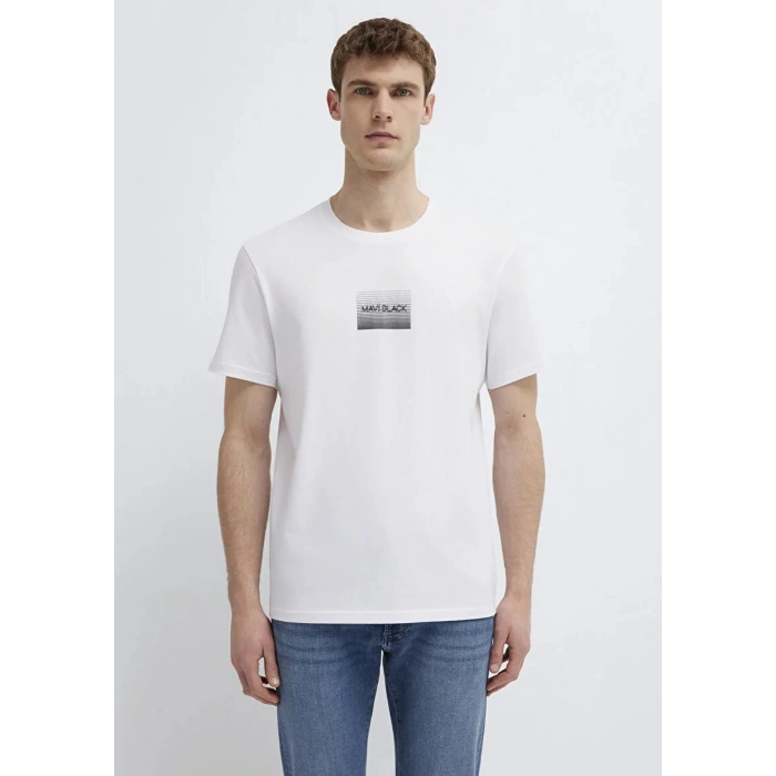 Mavi 0613364 0 Yaka Erkek Tshirt - Beyaz
