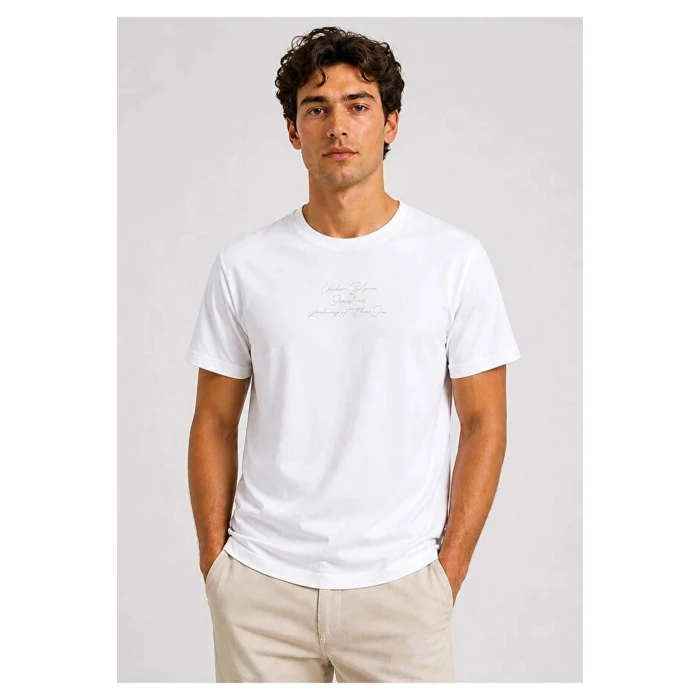 Mavi 0613674 0 Yaka Erkek Tshirt - Beyaz