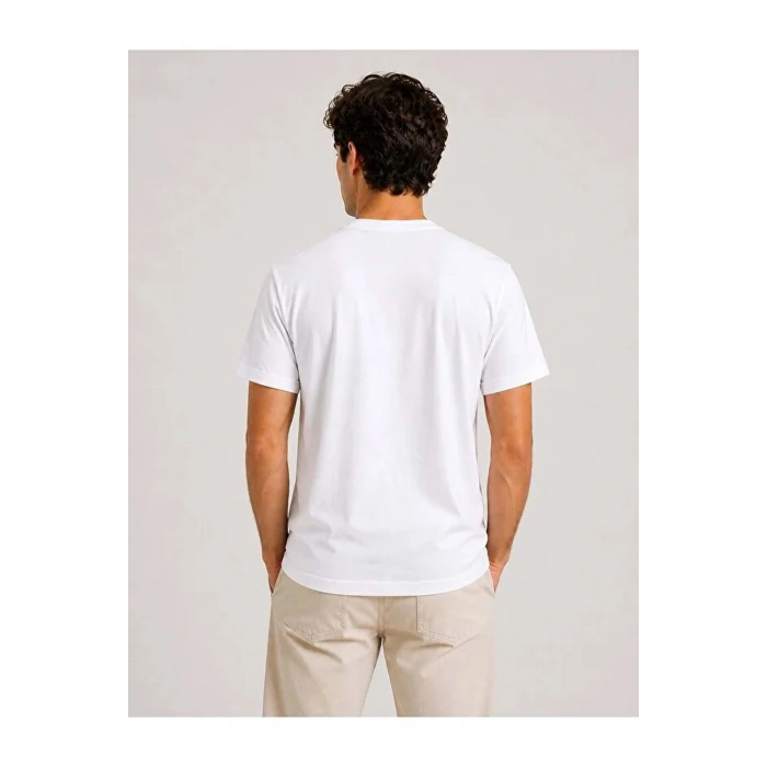 Mavi 0613674 0 Yaka Erkek Tshirt - Beyaz