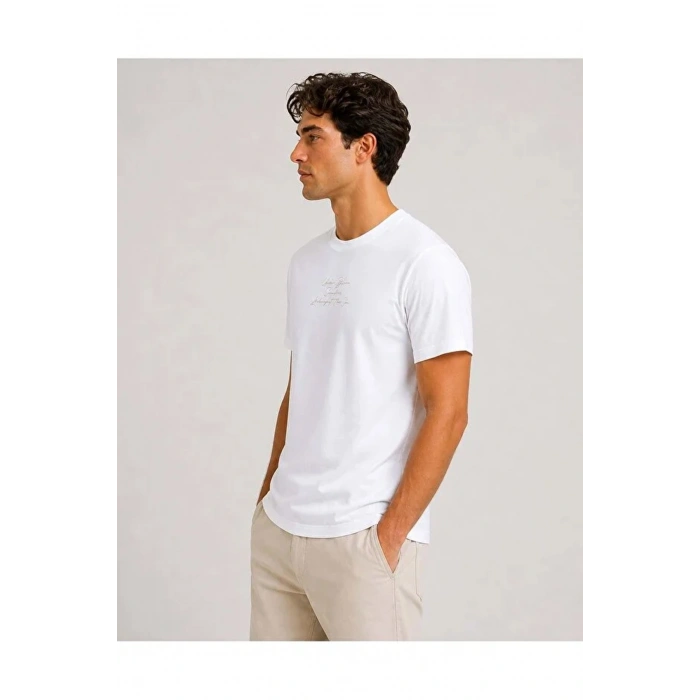 Mavi 0613674 0 Yaka Erkek Tshirt - Beyaz