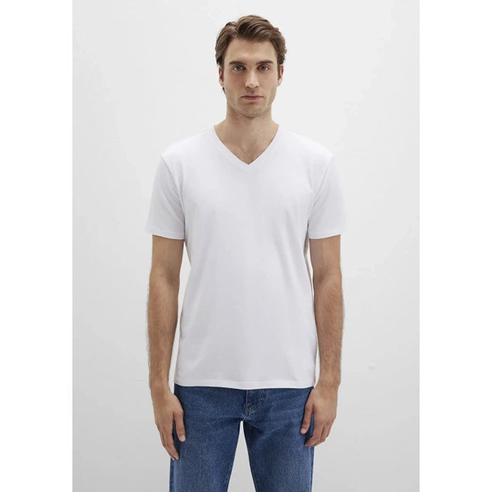 Mavi 061748 V Yaka Erkek Basic Tshirt - Beyaz
