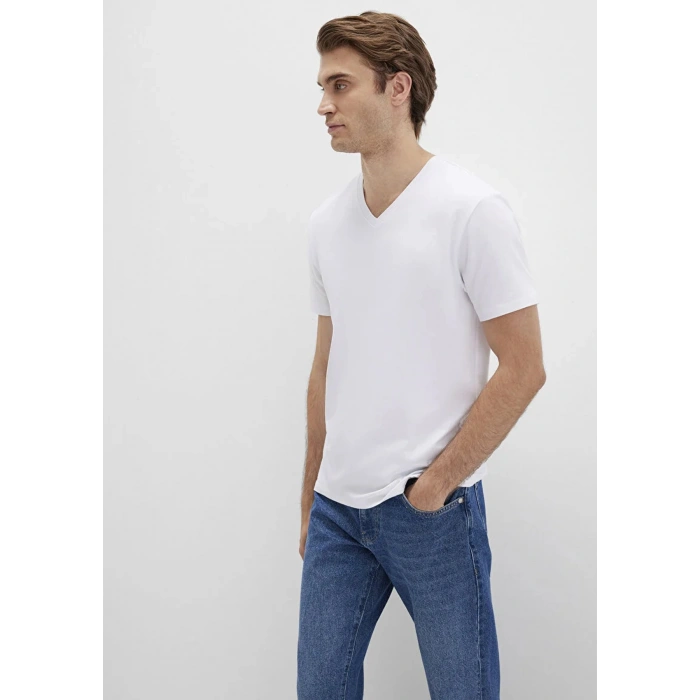 Mavi 061748 V Yaka Erkek Basic Tshirt - Beyaz