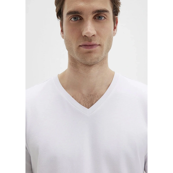 Mavi 061748 V Yaka Erkek Basic Tshirt - Beyaz