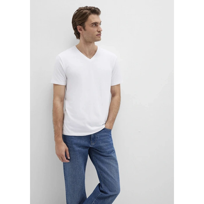 Mavi 061748 V Yaka Erkek Basic Tshirt - Beyaz