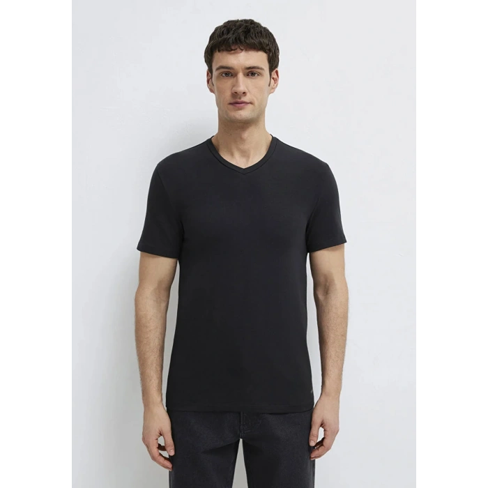 Mavi 061748 V Yaka Erkek Basic Tshirt - Siyah